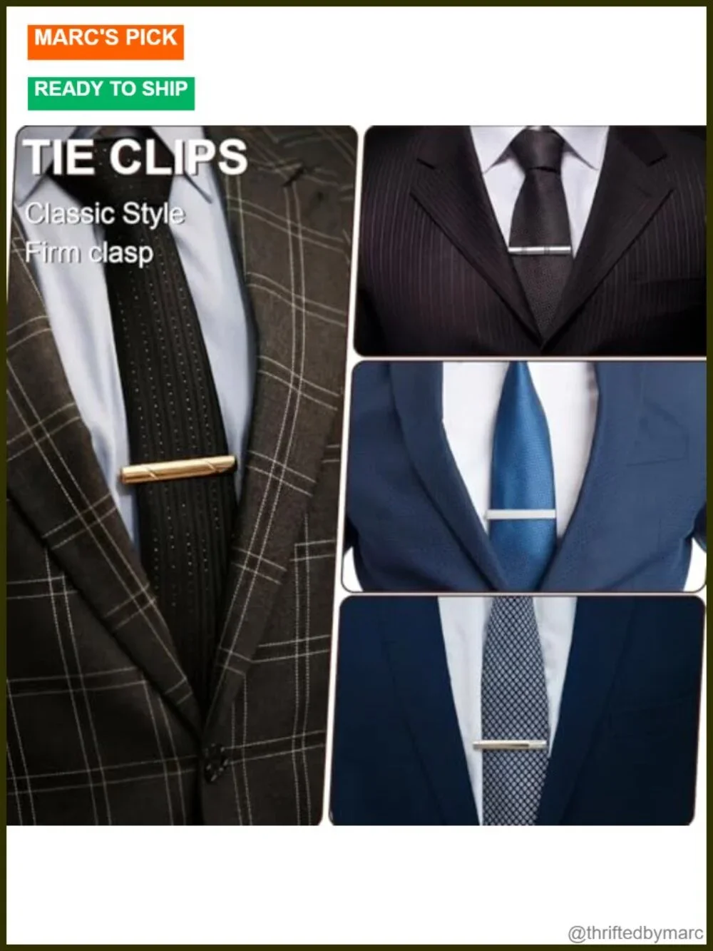 30 Pcs Cufflinks and Tie Clip Set - Brass Cuff Links Necktie Bar Clips for